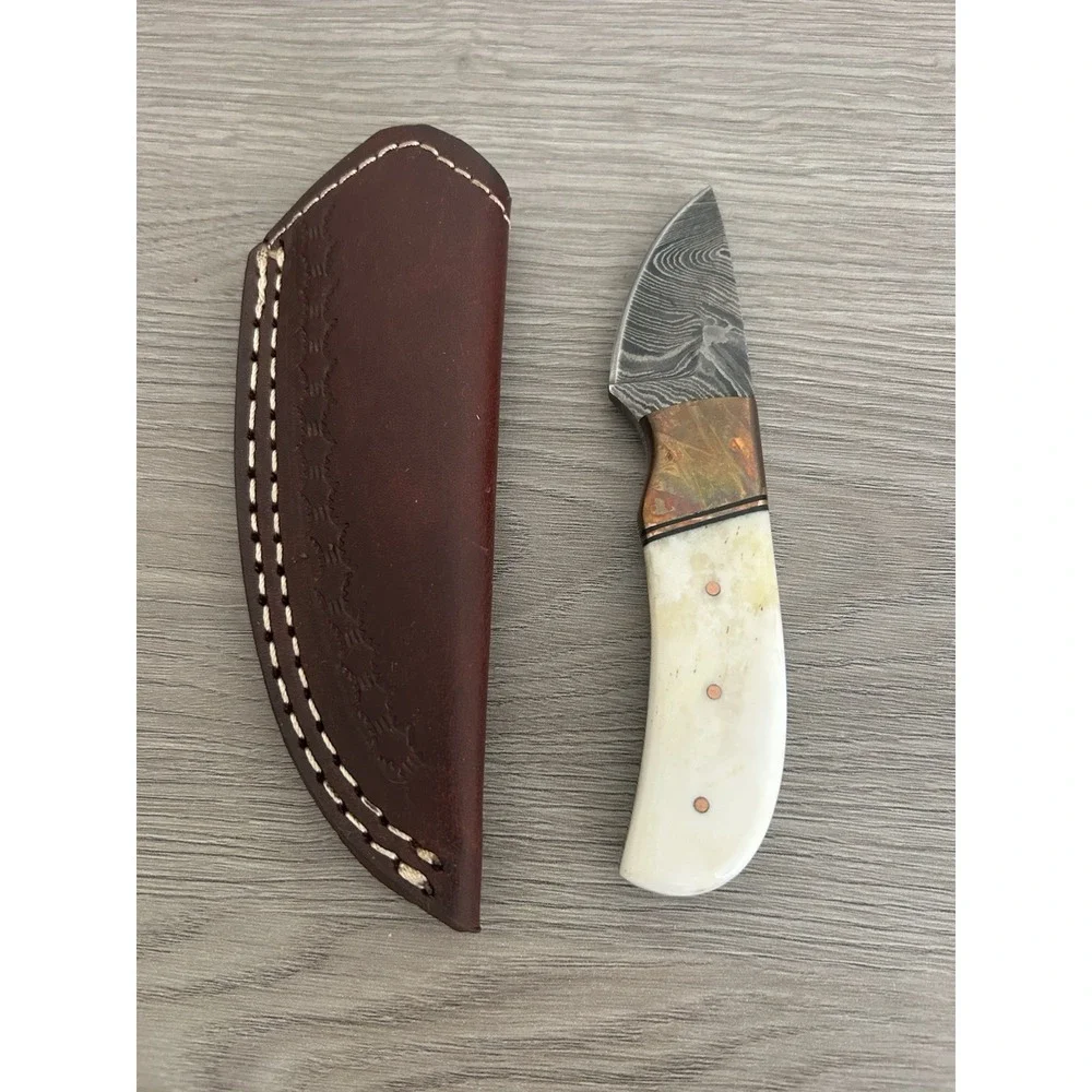 Elk Ridge Fixed Blade Damascus Knife‎ Bone Handle With Sheath